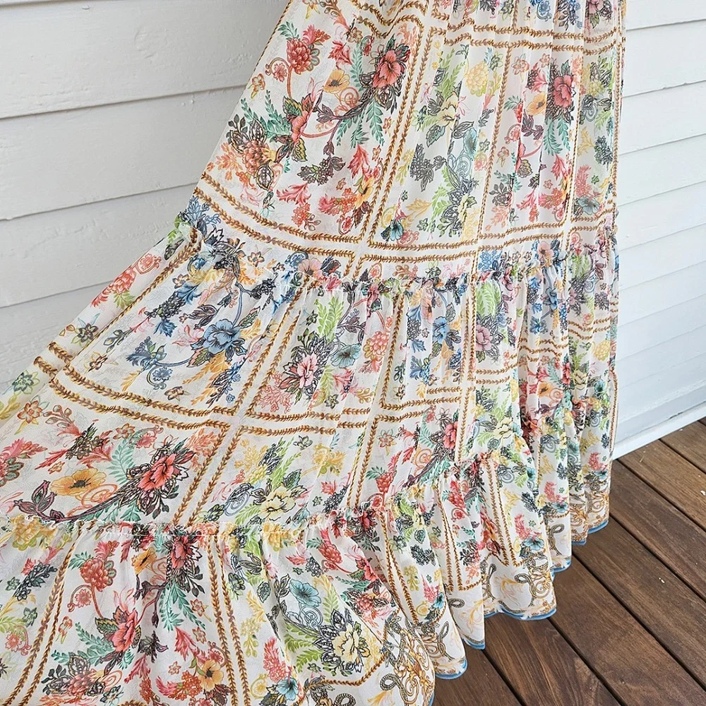 Elie Tahari Aimee Summer Palace Tiered Floral-Print Midi/Maxi Dress SIZE 14 - Picture 5 of 16
